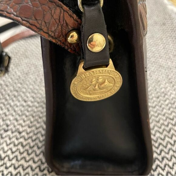 Brahmin Vintage Black Leather/Brown Croc Trim Shoulder/Crossbody Bag - Picture 5 of 11